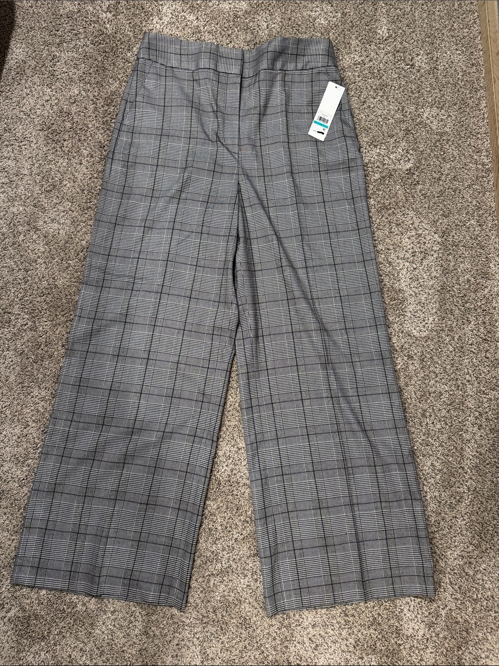 Calvin Klein White and Black Plaid Wide Leg Pants size 16